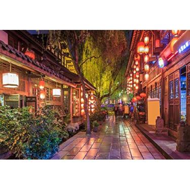 Imagem de Yeele Pano de fundo estilo chinês de 2,7 x 1,8 m de fundo de lanterna antiga cidade noturna para fotografia infantil adulto cabine de fotos de vinil adereços de estúdio