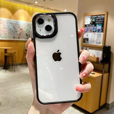 Imagem de Capa de telefone de lente de cor doce sólida transparente para iPhone 12 11 13 14 Pro Max X XR XS Mini 7 8 Plus 6 SE Capa de proteção de acrílico rígido, preta, para iPhone 13