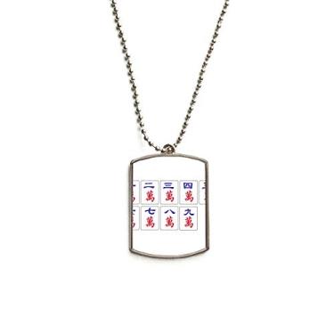 Imagem de Colar de aço inoxidável com pingente de identificação de cachorro e pingente de corrente de mahjong da cultura tradicional chinesa