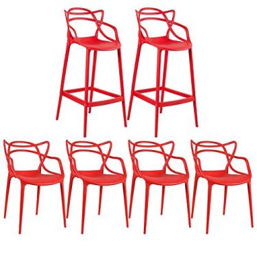 Imagem de Loft7, Kit 4 cadeiras + 2 banquetas altas Masters Allegra Vermelho