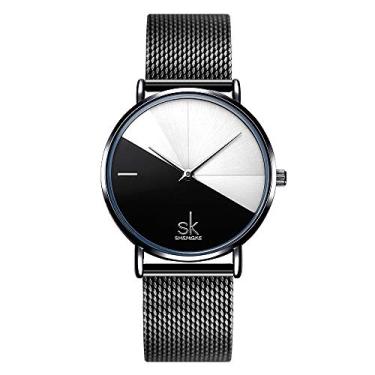 Imagem de SHENGKE Relógio feminino de aço inoxidável, alça de malha, movimento de quartzo japonês, relógios à prova d'água para mulheres Reloj de Mujer, K0095L05-Black