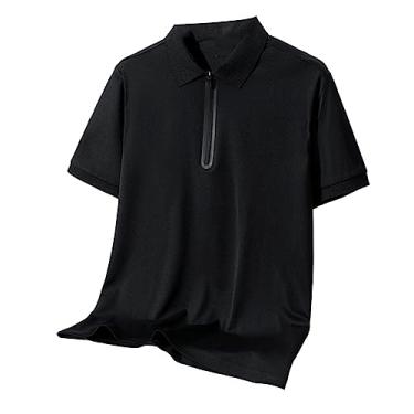 Imagem de Camiseta masculina atlética manga curta secagem rápida suave polo leve fina, Preto, XXG
