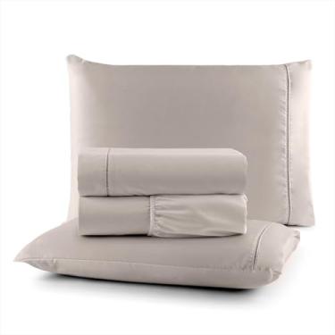Imagem de Roupa de Cama Algodão 200 Fios Casal 4 Peças Ponto Palito (Bege)