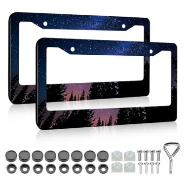 Imagem de Moldura de placa de licença Galaxy Forest - 2 peças personalizadas Galaxy céu estrelado alumínio metal engraçado capas de matrícula, à prova de ferrugem, à prova de ferrugem, molduras decorativas de