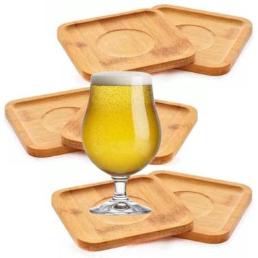 Imagem de Kit Porta Copos Pires de bambu Quadrado Descanso de Taça 6Pç - RH