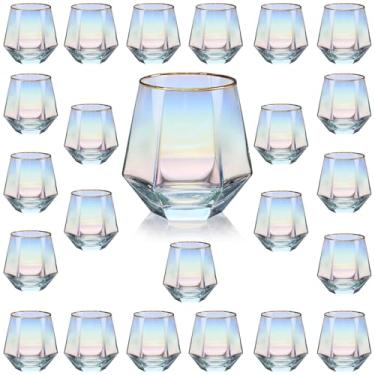 Imagem de XKXKKE 24 Taças de Vinho Diamante, Copos de Vidro Iridescentes com Borda Dourada, 293 ml, para Festas, Casa, Bar, Restaurantes, Presente