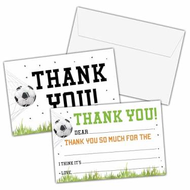 Imagem de KFNER Cartões de agradecimento de futebol, cartão de agradecimento com tema de futebol, notas de agradecimento para meninos e meninas, lembrancinhas de festa de aniversário esportiva/chá de bebê