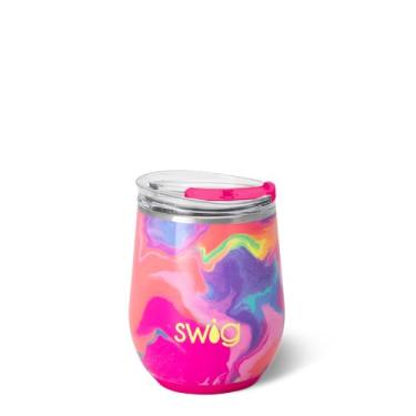Imagem de Swig Life Copo de vinho de 340 g com tampa, aço inoxidável, lavável na lava-louças, portátil, copo de vinho com isolamento triplo (Candy Crush)