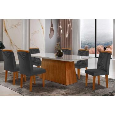 Imagem de Sala De Jantar Luna Tampo C- Vidro Curvo 180x90 E 6 Cadeiras Imbuia-veludo Grafite Rufato