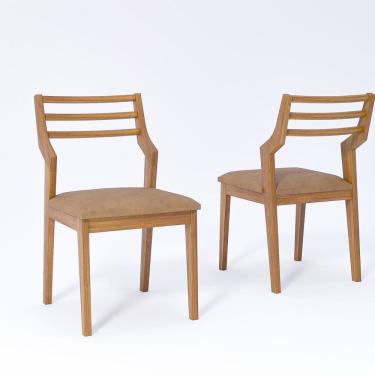 Imagem de Jogo Com 2 Cadeiras De Jantar Damasco Madeira-kaki