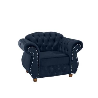 Imagem de Quatro Poltronas Chesterfield Merlo - Veludo Azul Marinho / Decoração,