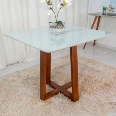 Imagem de Mesa de Jantar 120cm X 90cm Tampo Laqueado Pés Madeira Maciça Zaya - Á