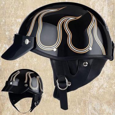 Imagem de Capacete Retro Half Aprovado Pelo Dot Capacete De Rosto Aberto De Verão Para Unissex Adultos Four Seasons Capacete Leve Half Shell Jet Com Viseira Solar Para Ciclomotor Cruiser, 1, L(57-58CM)