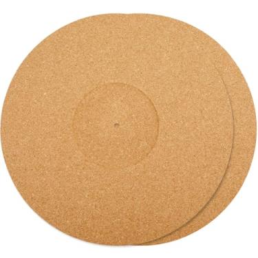 Imagem de CRASPIRE Tapete para toca-discos de vinil 2 peças, tapete para toca-discos de cortiça, marrom, antiderrapante, antiestático, redondo, protetor de LP, tapete para toca-discos para limpeza de