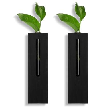 Imagem de Baderke Pacote com 2 estações de propagação de plantas de parede para pendurar tubérculos de terrário de vidro para mudas plantas aéreas pequenas flores Pothos Bud Vaso rústico decoração de parede