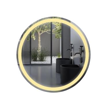 Imagem de Espelho de Cristal Redondo 80x80 cm com LED Touch – Luz Quente – Lapidado e Jateado – Para Banheiro, Quarto ou Lavabo – Lumière Calixto