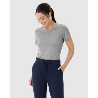 Imagem de Blusa Manga Curta Feminina Viscose Stretch Malwee Ref. 79410, Cinza cl