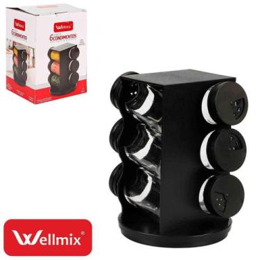 Imagem de Porta Condimento De Vidro / Plástico Com 6 Peças 90ml + Suporte Girató