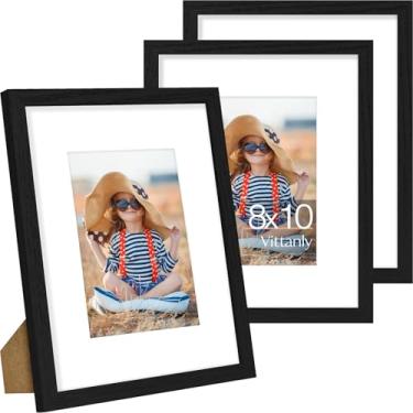 Imagem de Vittanly Conjunto de 3 porta-retratos 20 x 25 cm, exiba imagens 13 x 17 com tapete ou 20 x 25 sem tapete para montagem na parede ou mesa, molduras para decoração de parede, madeira projetada, preta