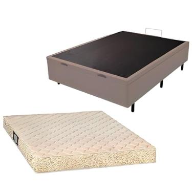 Imagem de Cama Baú Casal + Colchão Toulon D33, Dupla Face (Sued Bege)