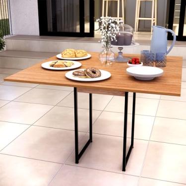 Imagem de Mesa de Jantar Industrial Moderna, 90 x 90 cm, 4 Lugares, Pés em Aço Carbono, Preta (Freijó)