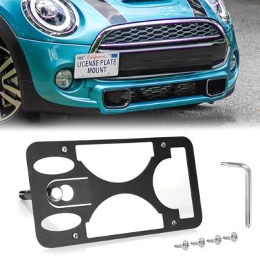 Imagem de Moldura frontal sem broca compatível com mini conversível (F57) | 2016-2022 suporte de gancho de reboque para placa de carro antifurto capas de etiqueta de carro à prova de ferrugem, acessórios de