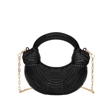 Imagem de COOLOYA Bolsa feminina de luxo de designer de acrílico mini crescente, bolsa de mão tiracolo com corrente, Pregueado preto, One Size