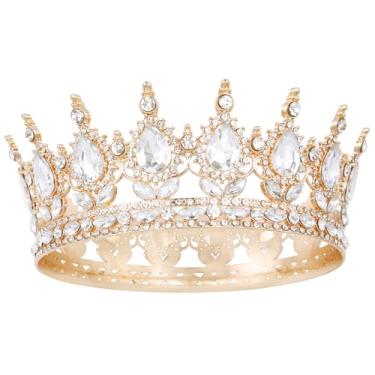 Imagem de WOVOWOVO Tiara de aniversário feminina coroa de princesa dourada para meninas, coroa de casamento com strass, acessórios de cabelo para noiva, fantasia de Halloween, presentes de formatura