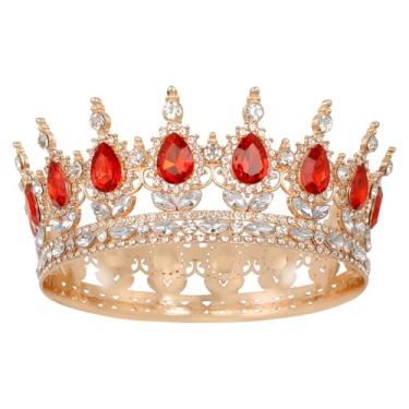 Imagem de WOVOWOVO Tiara feminina com coroa de princesa vermelha de aniversário para meninas, coroa de casamento com strass, acessórios de cabelo para noiva, fantasia de Halloween, presentes de formatura