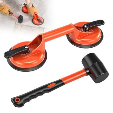 Imagem de Saker Ferramenta de reparo de lacuna de piso laminado, levantador de ventosa, kit de reparo de lacuna de chão com martelo de borracha, para pisos de madeira flutuantes e óculos de movimento laranja