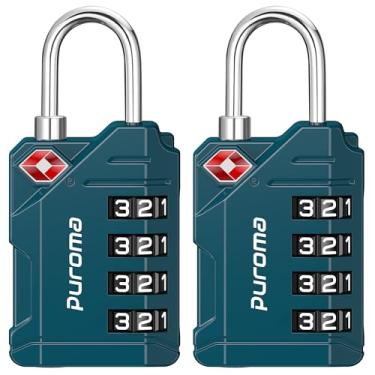 Imagem de Puroma Cadeados de bagagem de viagem aprovados pela TSA, cadeado de código de combinação redefinível de 4 dígitos com corpo de liga de zinco para mala, mochila, bolsa de laptop, armário de academia