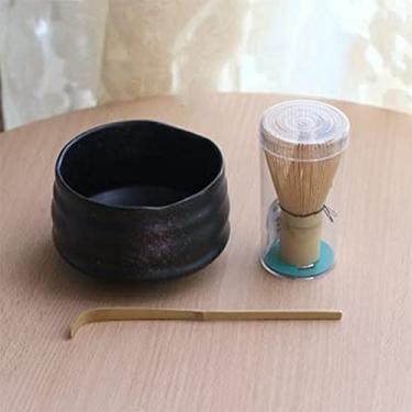 Imagem de QLDFX Tigela Matcha Tigela de salada japonesa Matcha tigela batedor colher Caddy conjunto de presente chá verde em pó teaset Cerimônia de chá japonesa Matcha Teaware Matcha Bowl Conjunto de chá (preto