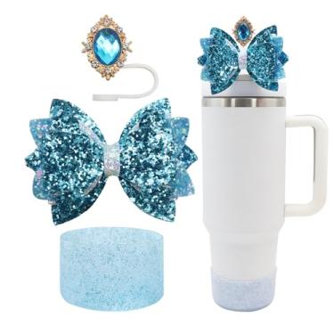 Imagem de Conjunto de 3 peças de acessórios para copo Stanley de 30 e 1,134 g com alça, decoração de canudo de laço fofo e topo de palha de 10 mm, bota de silicone com glitter, acessórios de copo fofos