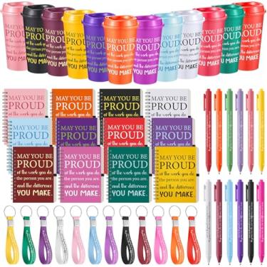 Imagem de Skylety Conjunto de 12 presentes de copo cristão versículo bíblico igreja presente religioso em massa inclui caneta copo caderno e chaveiros para mulheres amigas (cor clássica, que você tenha orgulho