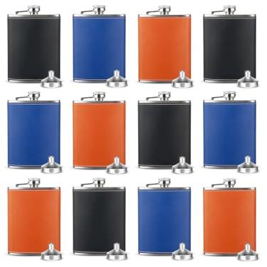 Imagem de Sieral Cantil de uísque de couro de 227 g cantil de aço inoxidável com funil e taças de vinho para homens mulheres coquetel licor presentes dia dos pais acampamento festa de casamento (marrom claro