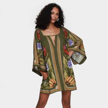 Imagem de Vestido Curto Farm Lenço Tropical, Verde, G