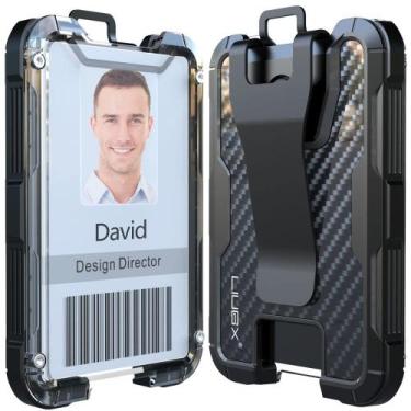 Imagem de Suporte de crachá LIUGX de fibra de carbono com clipe de metal preto