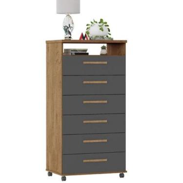 Imagem de Cômoda Veneza 6 Gavetas Amêndoa Grafite - MILANI MOVELARIA