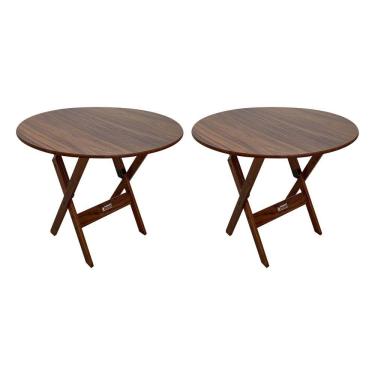 Imagem de Kit 2 Mesas Dobráveis De Madeira Redonda 90cm Imbuia - Cor: Marrom