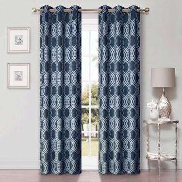 Imagem de Superior Cortinas semiblackout - Design de treliça de fita - 106,7 cm x 243,8 cm - Cabeçalho com ilhós - Cortinas com bloqueio solar e escurecimento de quarto para quarto, sala de estar - Conjunto de