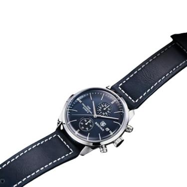 Imagem de Relógio Masculino Pulseira de Couro Azul Casual Esportivo 100m – Elegante Confortavel cronometro