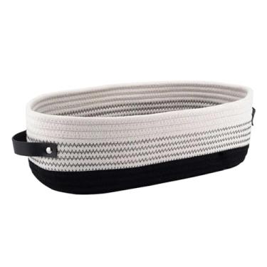 Imagem de Ioensy Cesto de vime organizador para banheiro, lixeira, recipiente para guardar objetos diversos, com alças, ideal para mesa, armário ou decoração de quarto, Branco Preto