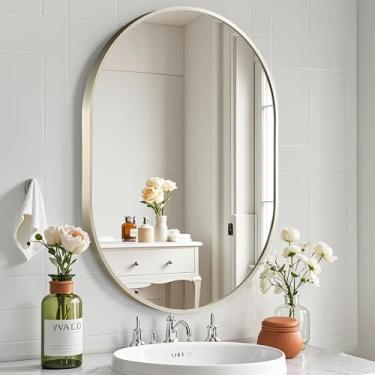 Imagem de CLBA Espelho oval de banheiro de 43 x 76 cm, espelho de níquel escovado, espelho com moldura de metal escovado, espelhos para banheiro, entrada, pia, sala de estar