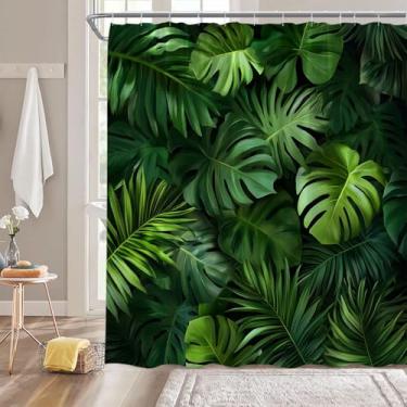 Imagem de ZNLSU Cortina de chuveiro folhas verdes planta tropical palmeira Monstera folha de bananeira selva natureza botânica 177.8 cm WX70 H cortina de tecido de banheiro com ganchos