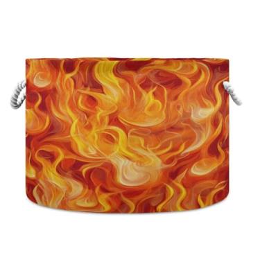 Imagem de JUZIHAI Cesta de armazenamento dobrável com chama de fogo, cesto de roupa suja para bebê, cobertor com alças de corda de algodão, caixa organizadora de armário dobrável para quarto, berçário, casa, 50