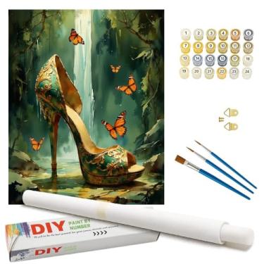 Imagem de Kit de pintura de salto alto borboleta por números para adultos - Pintura DIY em tela enrolada 40,6 x 50,8 cm, conjunto de tinta acrílica, adequado para iniciantes, arte ideal para decoração de casa
