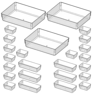 Imagem de Kit 25 Organizadores Modular para Gaveta Geladeira e Porta Maquiagem(16P + 6M + 3G)