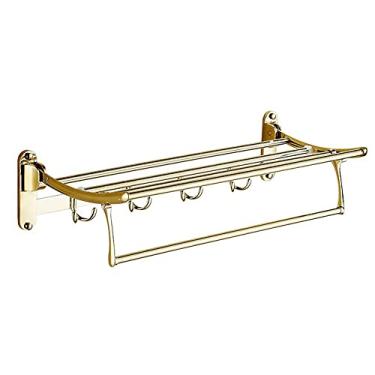 Imagem de uhyOHF Toalheiro de banheiro Suporte de toalha de parede, toalheiro de banheiro, aço inoxidável 50-60 cm dobrável dourado suporte de toalha de banho fixo, prateleiras de banho, toalheiro (50 cm ouro-A