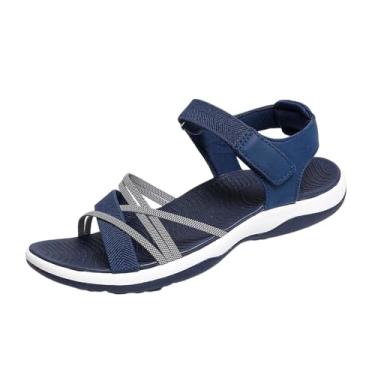 Imagem de Sandálias femininas primavera verão elástico cor sólida bico redondo bico aberto, sola macia respirável design plano para ocasiões casuais, Azul royal, 38