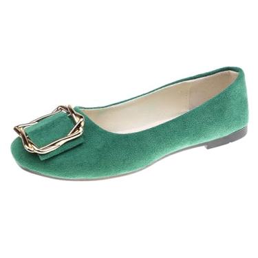 Imagem de Sapatos femininos de trabalho cor sólida com fivela de fundo plano plus size casual, Verde, 39